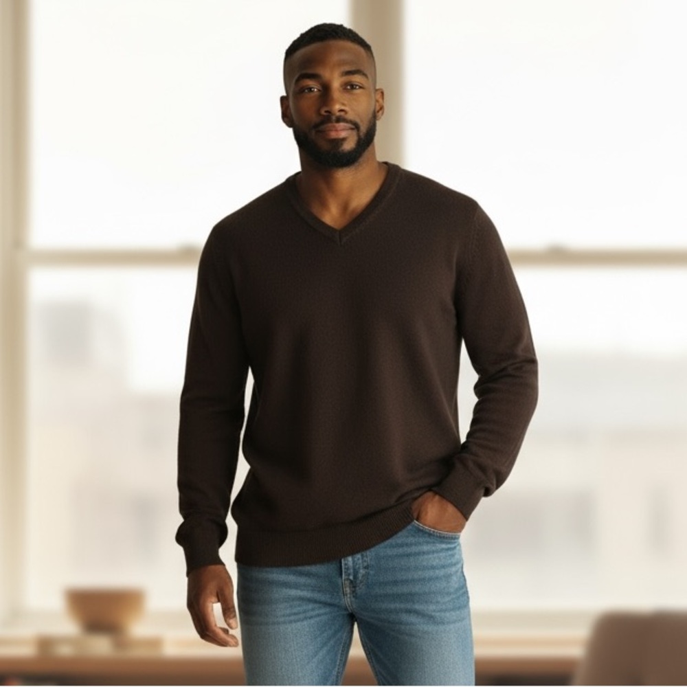 Nordstrom‎ Lambs' Wool Brown V-Neck Knit Sweater Men's XLarge Tall XLT Career